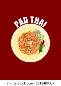 Pad Thai. Thai Street Food. Vector Design. Graphic Elements