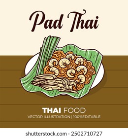 Pad thai thailand food vector illustration