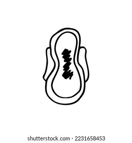 pad with vaginal discharge in doodle style - hand drawn vector drawing. concept used hygiene product during menstruation