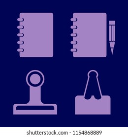 pad vector icons set. with notebook pencil, notebook and paper clip in set