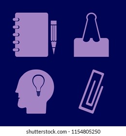 pad vector icons set. with paper clip, notebook pencil and bulb head in set
