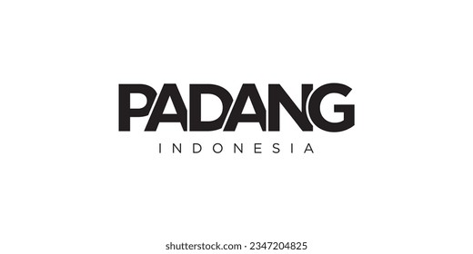 Padang in the Indonesia emblem for print and web. Design features geometric style, vector illustration with bold typography in modern font. Graphic slogan lettering isolated on white background.
