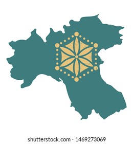 Padania Map Silhouette with a variant of the Sun of the Alps isolated vector illustration. Padania map icon.
