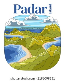 Padar Island in Vector Illustration