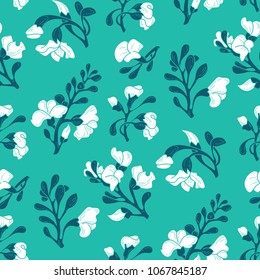 Padauk Flower (Pterocarpus macrocarpus). The National Flower of Myanmar. Seamless hand drawn tropical pattern. Vector doodle  illustration.