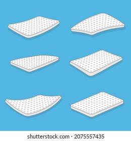 Padded comfortable sleeping bed mattress in different position vector template