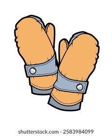 Padded mittens flat drawing vector design mockup template.