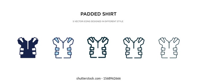 padded shirt icon in different style vector illustration. two colored and black padded shirt vector icons designed in filled, outline, line and stroke style can be used for web, mobile, ui