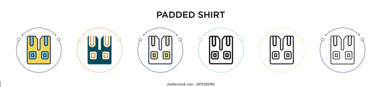 Padded shirt icon in filled, thin line, outline and stroke style. Vector illustration of two colored and black padded shirt vector icons designs can be used for mobile, ui, web