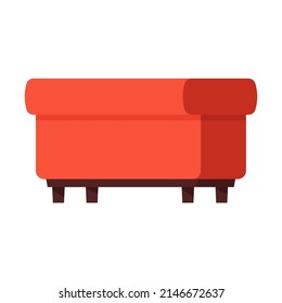 Padded stool with wooden legs isolated white background. Footstool. Flat vector illustration