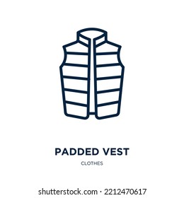 padded vest icon from clothes collection. Thin linear padded vest, game, balls outline icon isolated on white background. Line vector padded vest sign, symbol for web and mobile