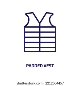 padded vest icon from clothes collection. Thin linear padded vest, game, collection outline icon isolated on white background. Line vector padded vest sign, symbol for web and mobile