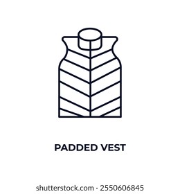 padded vest outline icon. Linear vector from clothes concept. Thin line padded vest icon isolated on white background