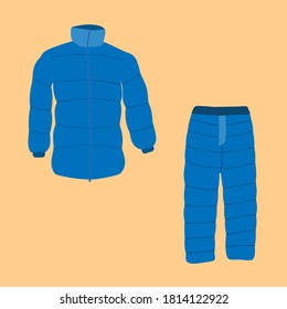 padded warm jacket with a zipper and blue trousers isolate
