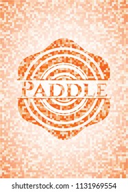 Paddle abstract emblem, orange mosaic background