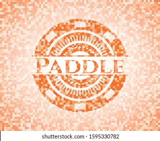 Paddle abstract emblem, orange mosaic background