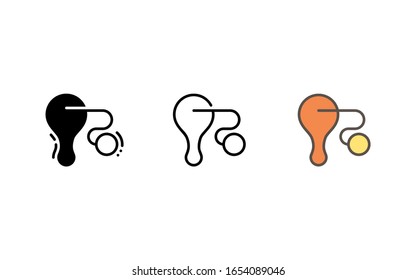 Paddle ball icon. With outline, glyph, and filled outline style