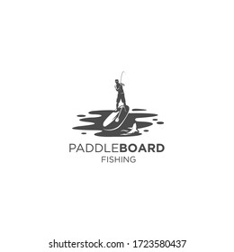 paddle board fishing  silhouette logo