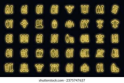 Paddle board icons set outline vector. Sup board water. Beach activity neon color on black