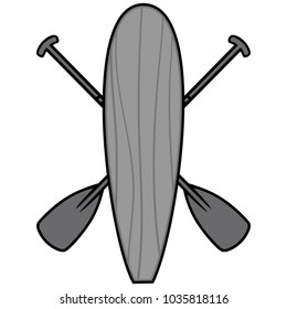 Paddle Board and Oars Illustration - A vector cartoon illustration of a Paddle Board and Oars.