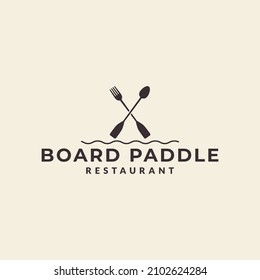 paddle board with restaurant logo vector icon symbol illustration design