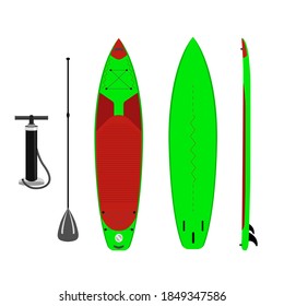 Paddle board set of objects isolated illustration.