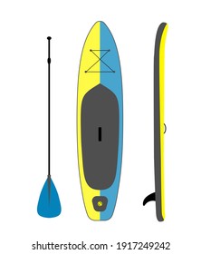 Paddle board set of objects isolated illustration.