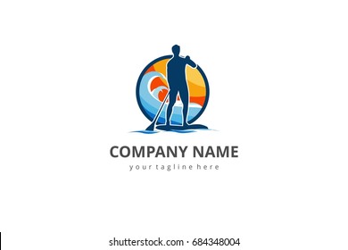 Paddle board surfing logo concept