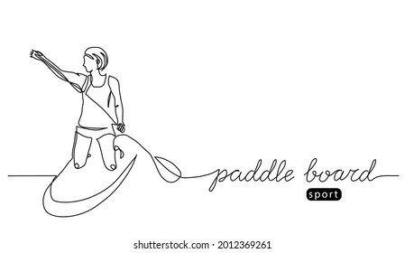 Paddle board vector illustration. One line drawing art with lettering paddle board.