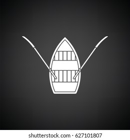 Paddle boat icon. Black background with white. Vector illustration.