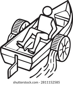 Paddle Boat Line Art Vector, Pedal Boat Outline Icon