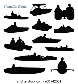 Paddle Boat Water Recreation Silhouette Set
