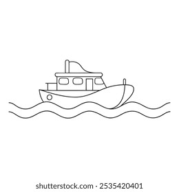 Paddle Boat Water Transport isolated continuous line art flat vector illustration on white background.