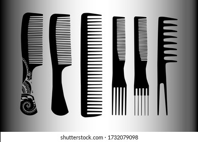 Paddle brush, rattail comb, styling brush. Vector illustration.