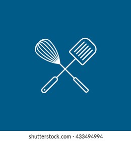 Paddle For Cooking Line Icon On Blue Background