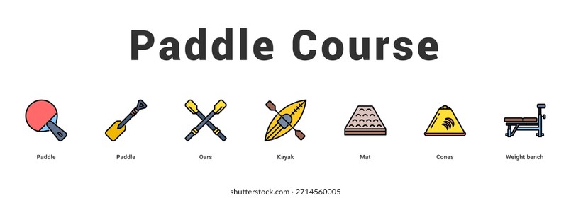Paddle Course Ilustração moderna e limpa do banner da web com ícones temáticos para comunicação visual