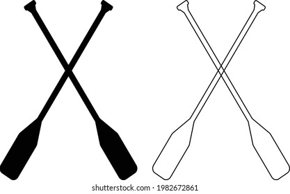 paddle icon on white background. canoe paddle sign. black thin line crossed canoe paddles. flat style.