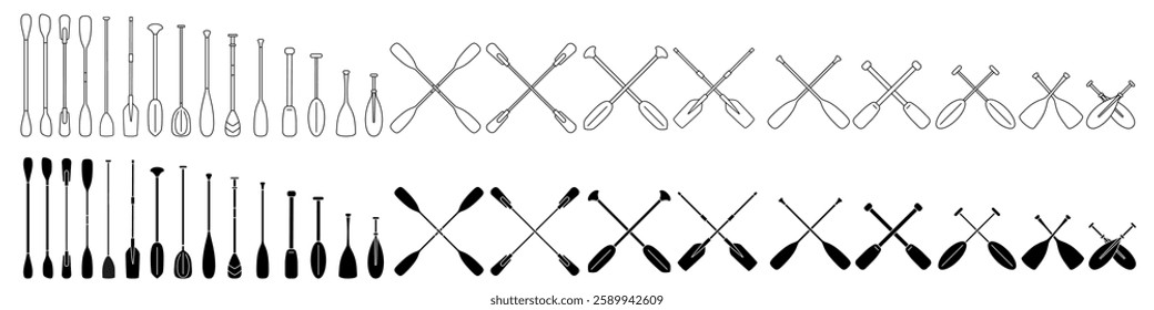 Paddle icon vector set. Oar illustration sign collection. Rowing symbol or logo.