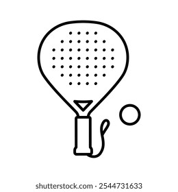 Paddle, line icon. Paddle Racket and ball. POP Tennis equipment. Linear illustration, editable strokes, minimalist style.