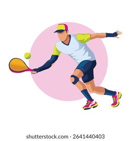 A paddle man player is hitting the ball with a racket