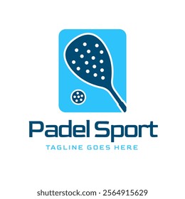 Paddle Racket Vector Illustration Design with Simple Ball blue background Sports Logo