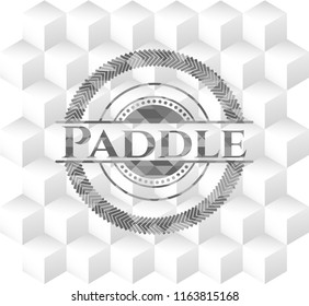 Paddle realistic grey emblem with cube white background