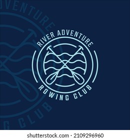 paddle or rowing logo line art simple minimalist vector logo illustration template icon graphic design . kayak canoe kayaking sign or symbol for extreme sport or travel business with circle badge