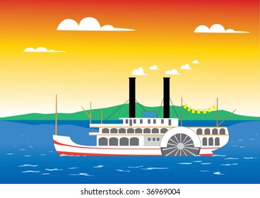 Paddle steamer sailing on the river