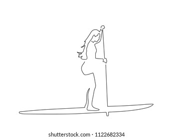 Paddle surfer line drawing, vector illustration design. Outdoor sports collection.