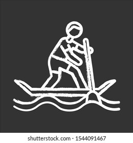 Paddle surfing chalk icon. Sup boarding watersport, extreme underwater kind of sport.Recreational outdoor activity and hobby. Risky and adventurous leisure. Isolated vector chalkboard illustration