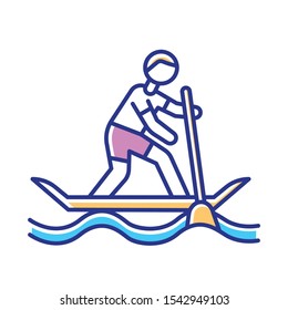 Paddle surfing color icon. Sup boarding watersport, extreme underwater kind of sport. Recreational outdoor activity and hobby. Risky and adventurous leisure. Isolated vector illustration