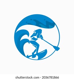 paddle surfing vector logo illustration