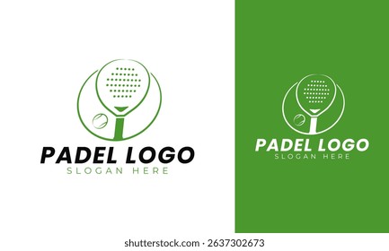 Paddle tennis logo design. Symbol with racket and circle concept. Sport badge vector illustration