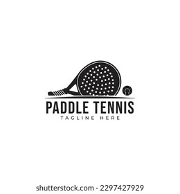 Paddle Tennis logo, paddle racket and ball logo icon vector